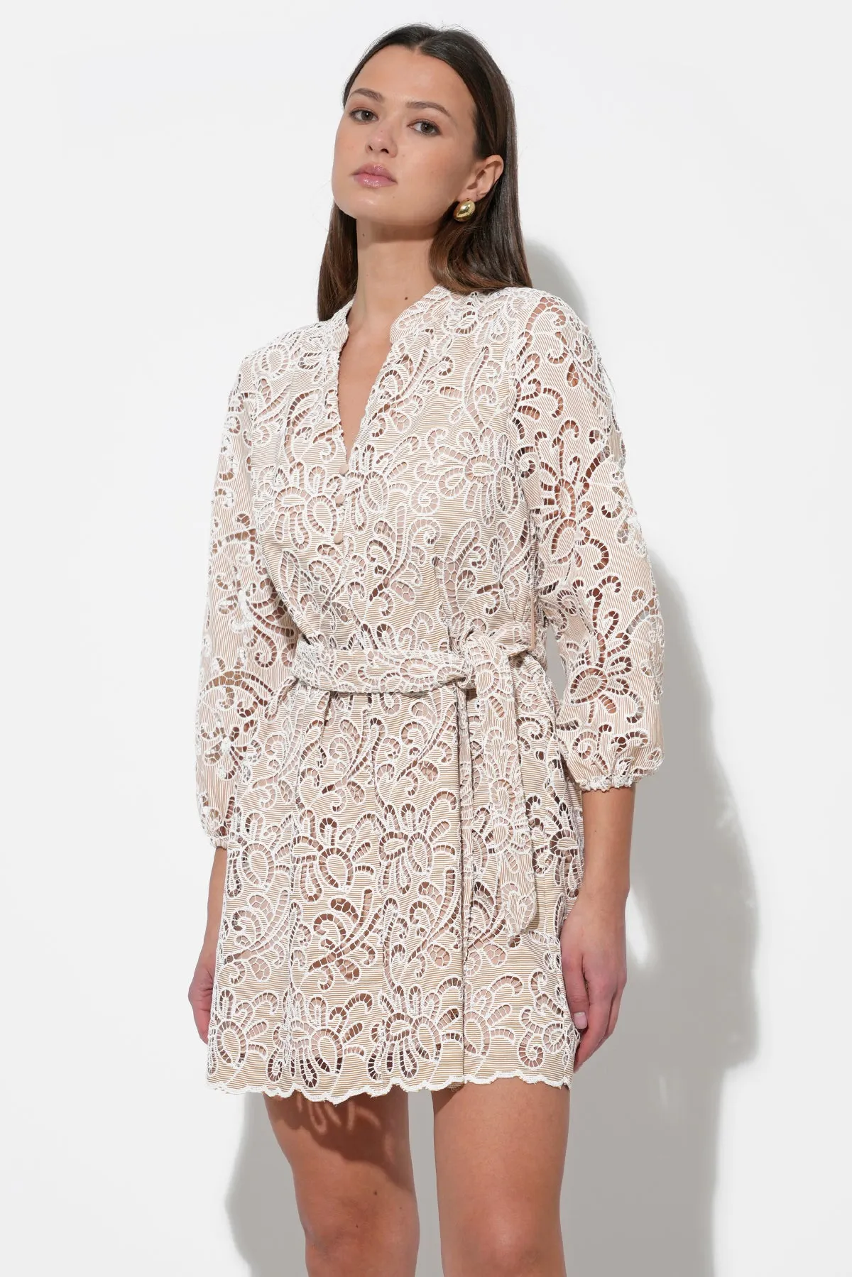 Lina Embroidered Eyelet Scalloped Belted Dress sold by Adelyn Rae product image thumbnail 3