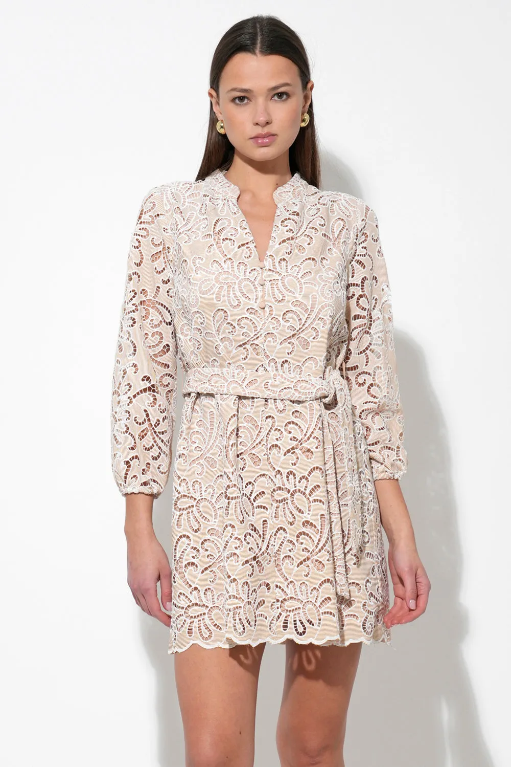 Lina Embroidered Eyelet Scalloped Belted Dress sold by Adelyn Rae product image thumbnail 4
