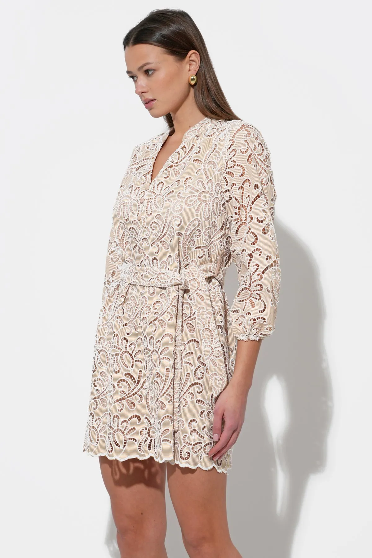 Lina Embroidered Eyelet Scalloped Belted Dress sold by Adelyn Rae product image thumbnail 5