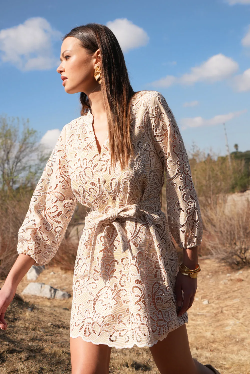 Lina Embroidered Eyelet Scalloped Belted Dress sold by Adelyn Rae product image thumbnail 2