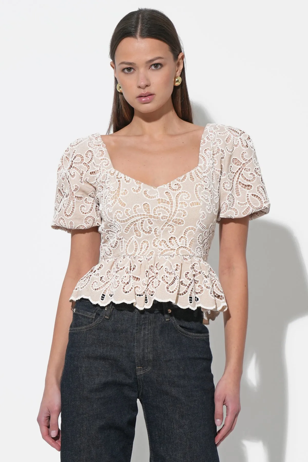 Alan Puff Sleeve Embroidered Eyelet Top sold by Adelyn Rae