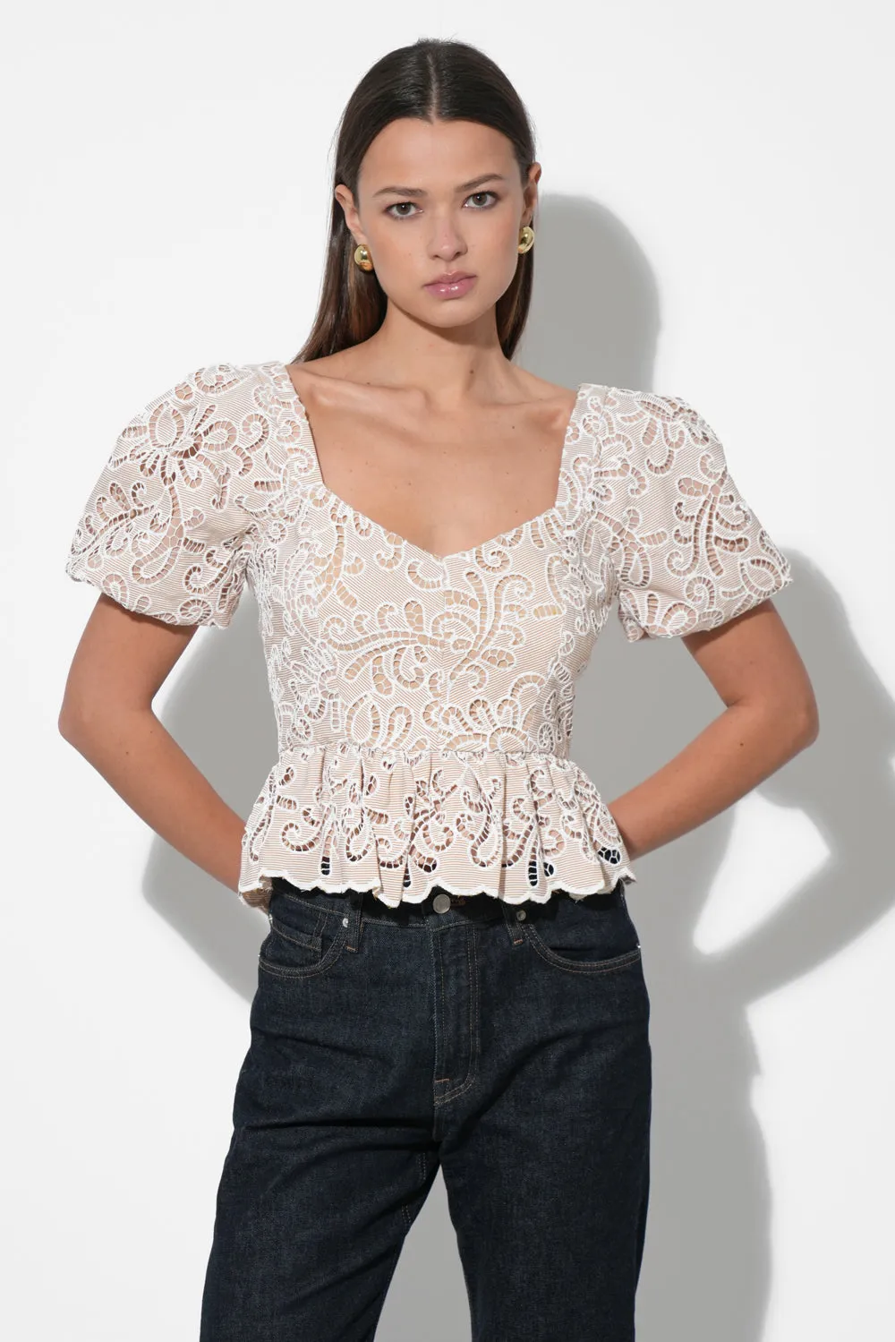 Alan Puff Sleeve Embroidered Eyelet Top sold by Adelyn Rae product image thumbnail 2