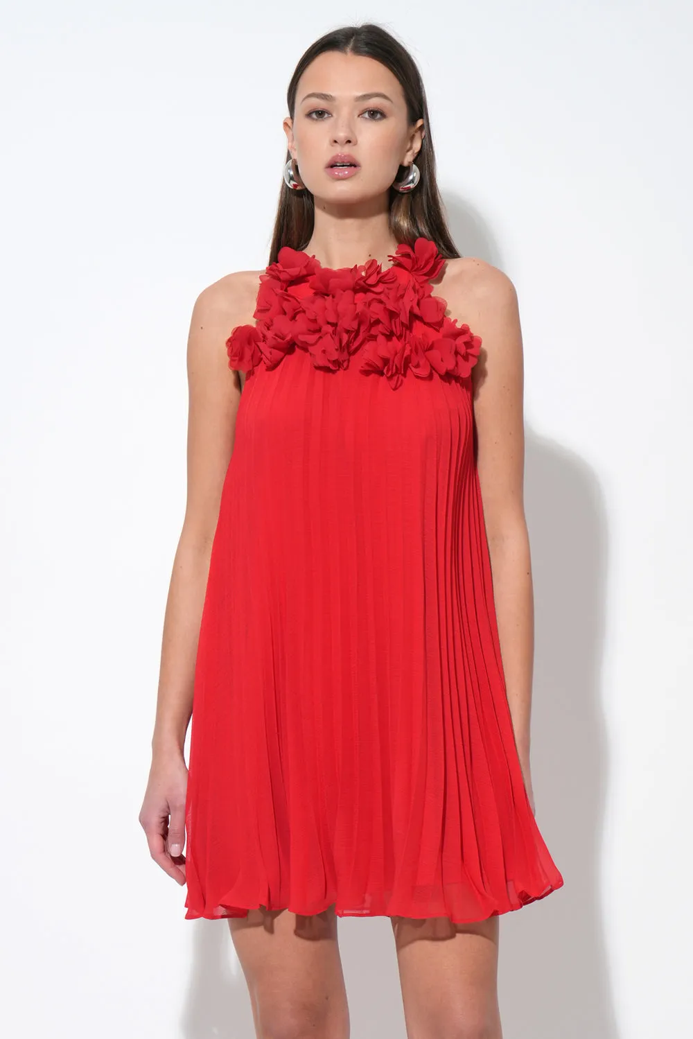 Corey Halter Pleated Dress with 3D Floral Applique sold by Adelyn Rae product image thumbnail 3