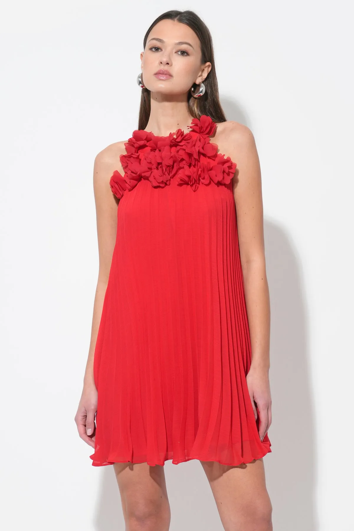Corey Halter Pleated Dress with 3D Floral Applique sold by Adelyn Rae product image thumbnail 4