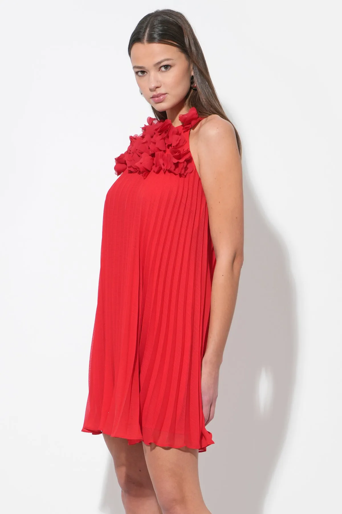 Corey Halter Pleated Dress with 3D Floral Applique sold by Adelyn Rae product image thumbnail 2