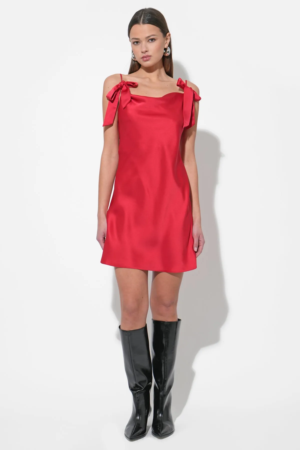 Kia Satin Mini Dress with Bows sold by Adelyn Rae