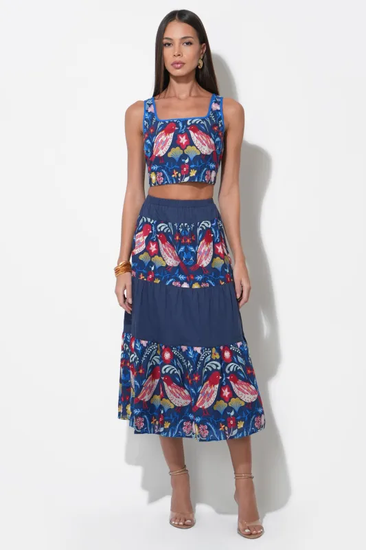 Rina Tiered Embroidered Midi Skirt sold by Adelyn Rae