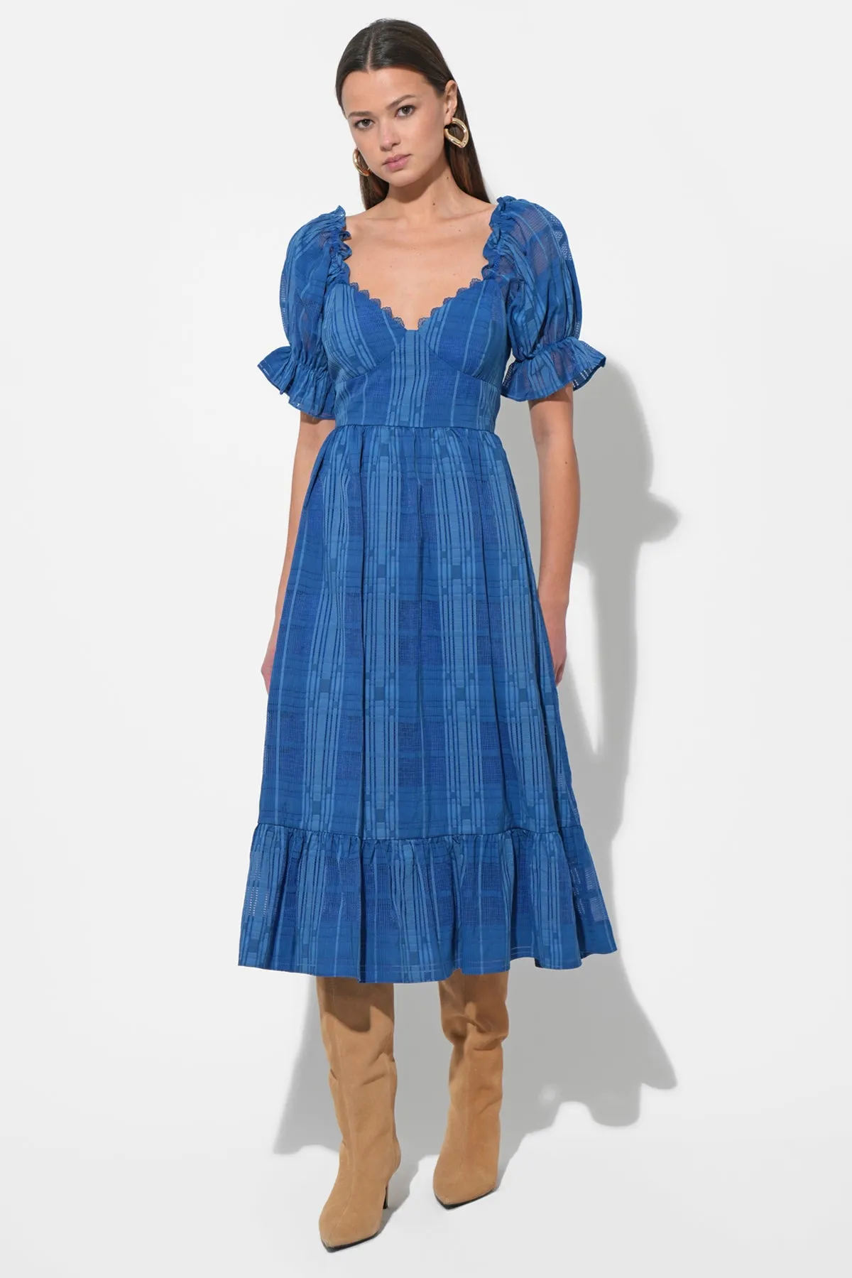 Betsey Puff Sleeve Jacquard Striped Maxi Dress sold by Adelyn Rae