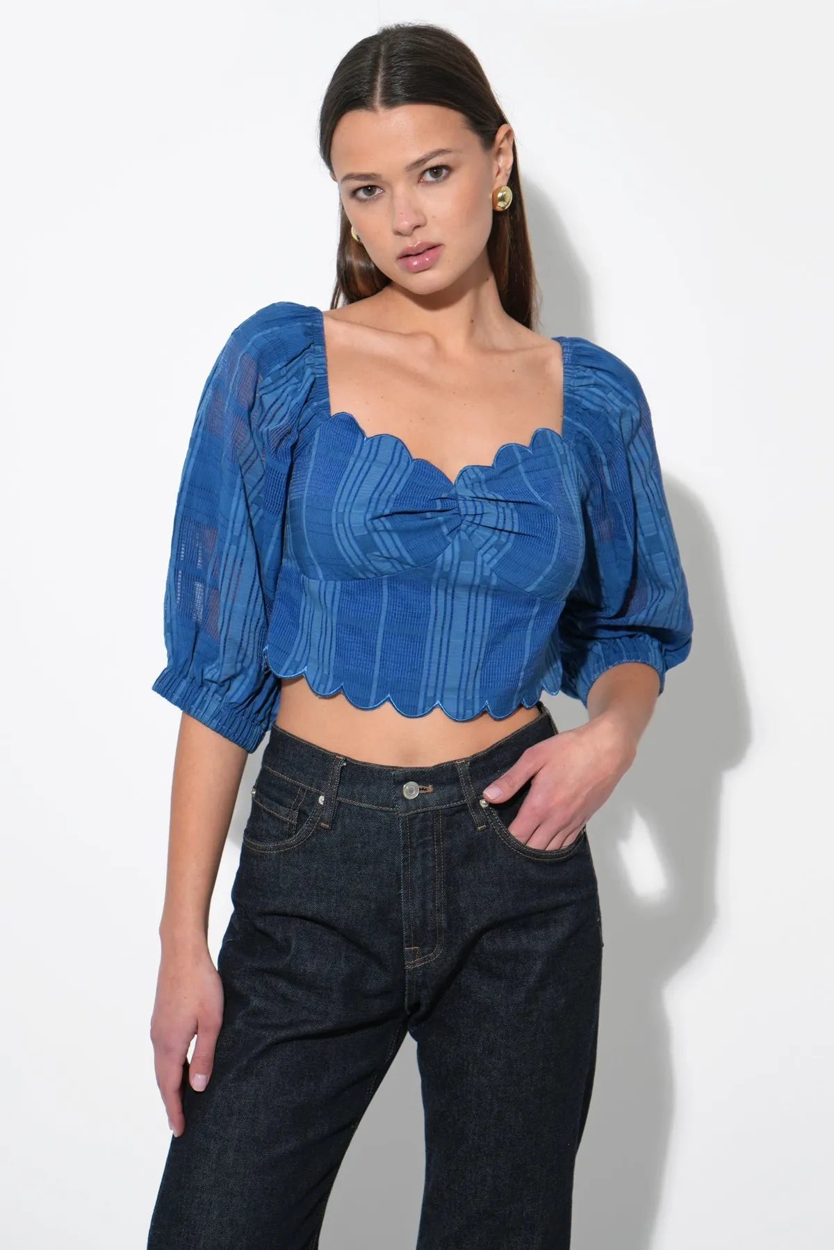 Bella Scalloped Jacquard Stripe Top sold by Adelyn Rae product image thumbnail 4