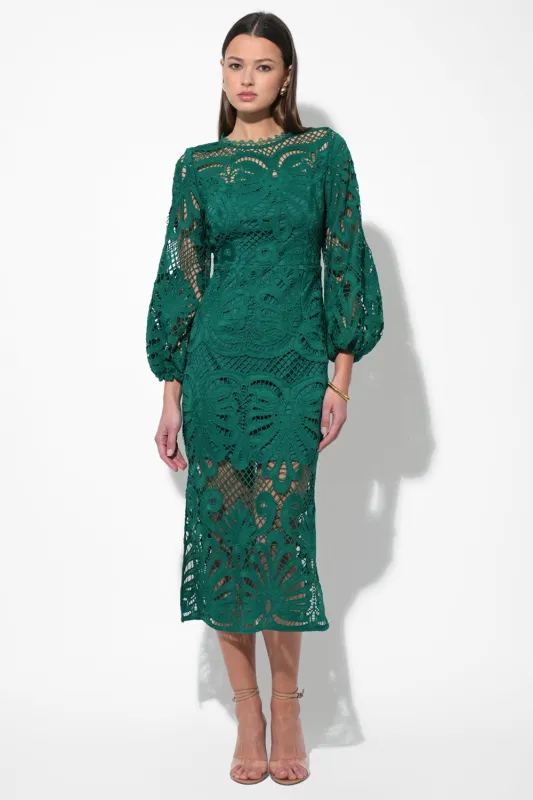 Carson Lace Puff Sleeve Midi Dress sold by Adelyn Rae