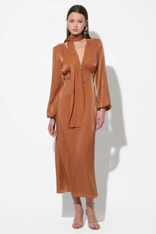 Judith Balloon Sleeve Maxi Dress W/ Scarf sold by Adelyn Rae