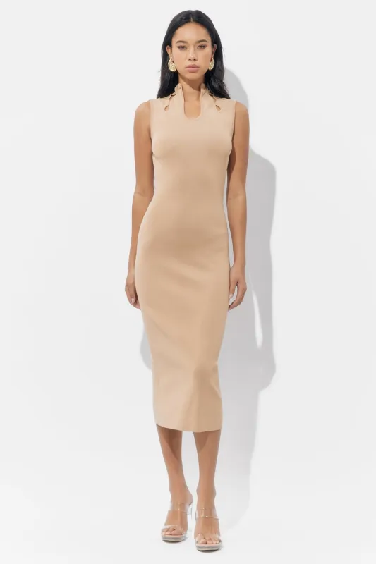 Trish Sculpted Cut Out Knit Nude Midi Dress sold by Adelyn Rae