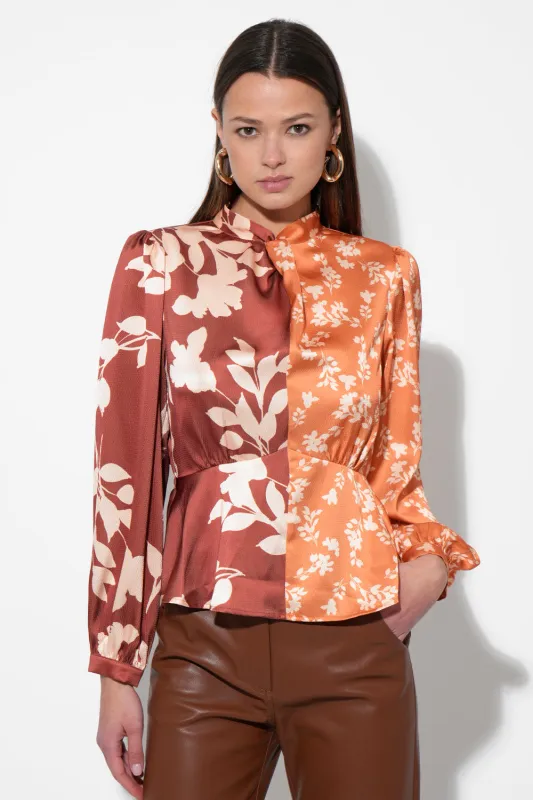 Ruiza Two Toned Mock Neck Blouse sold by Adelyn Rae