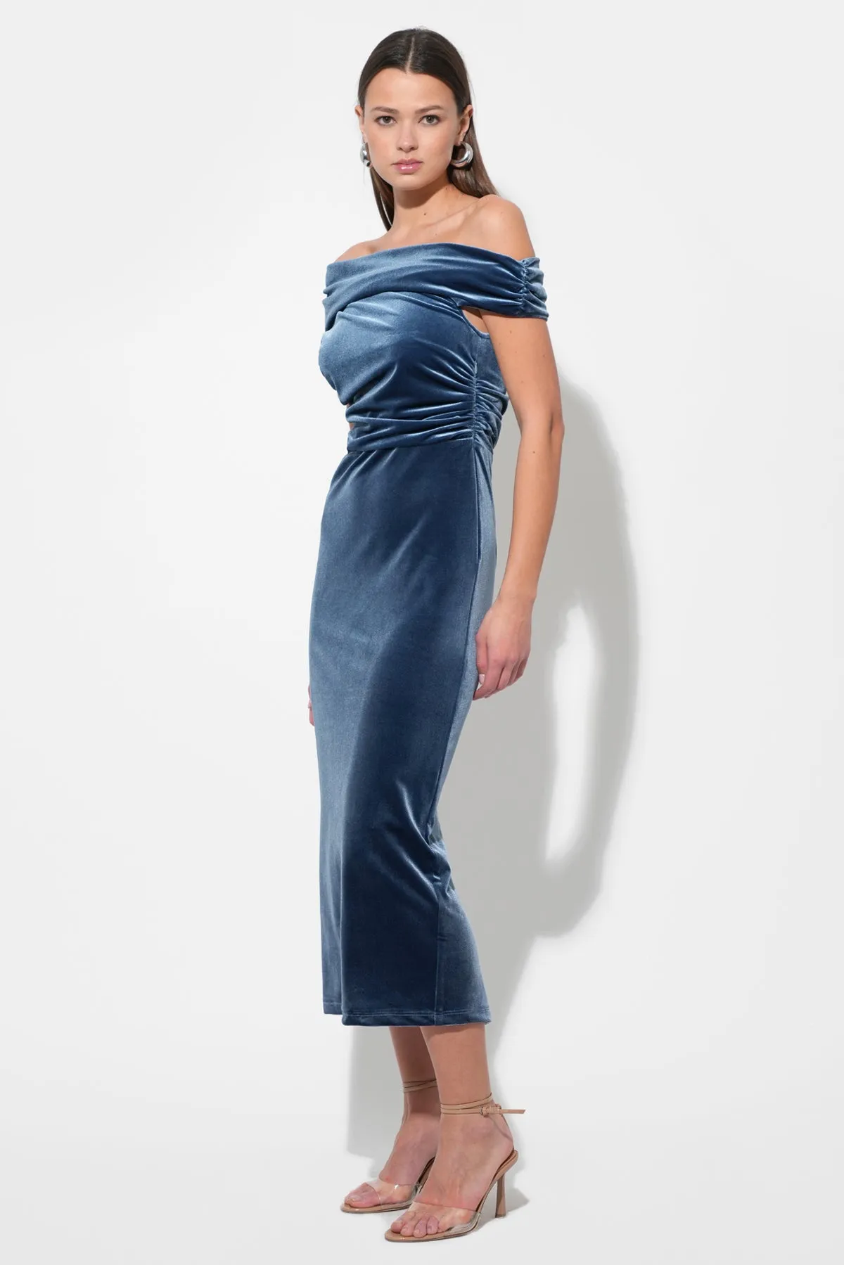 Casette Off Shoulder Velvet Midi Dress sold by Adelyn Rae product image thumbnail 4