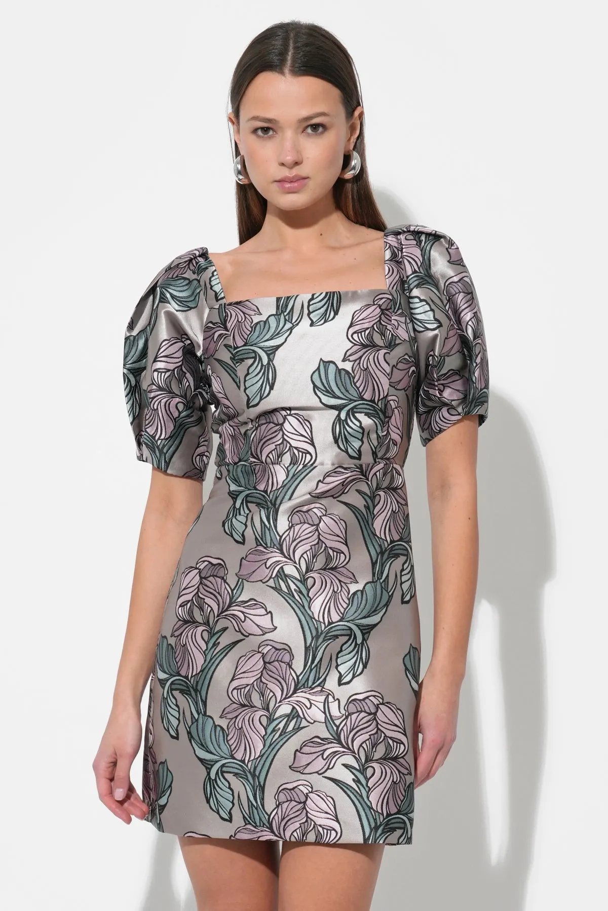 Astoria Puff Sleeved Square Neck Jacquard Dress sold by Adelyn Rae