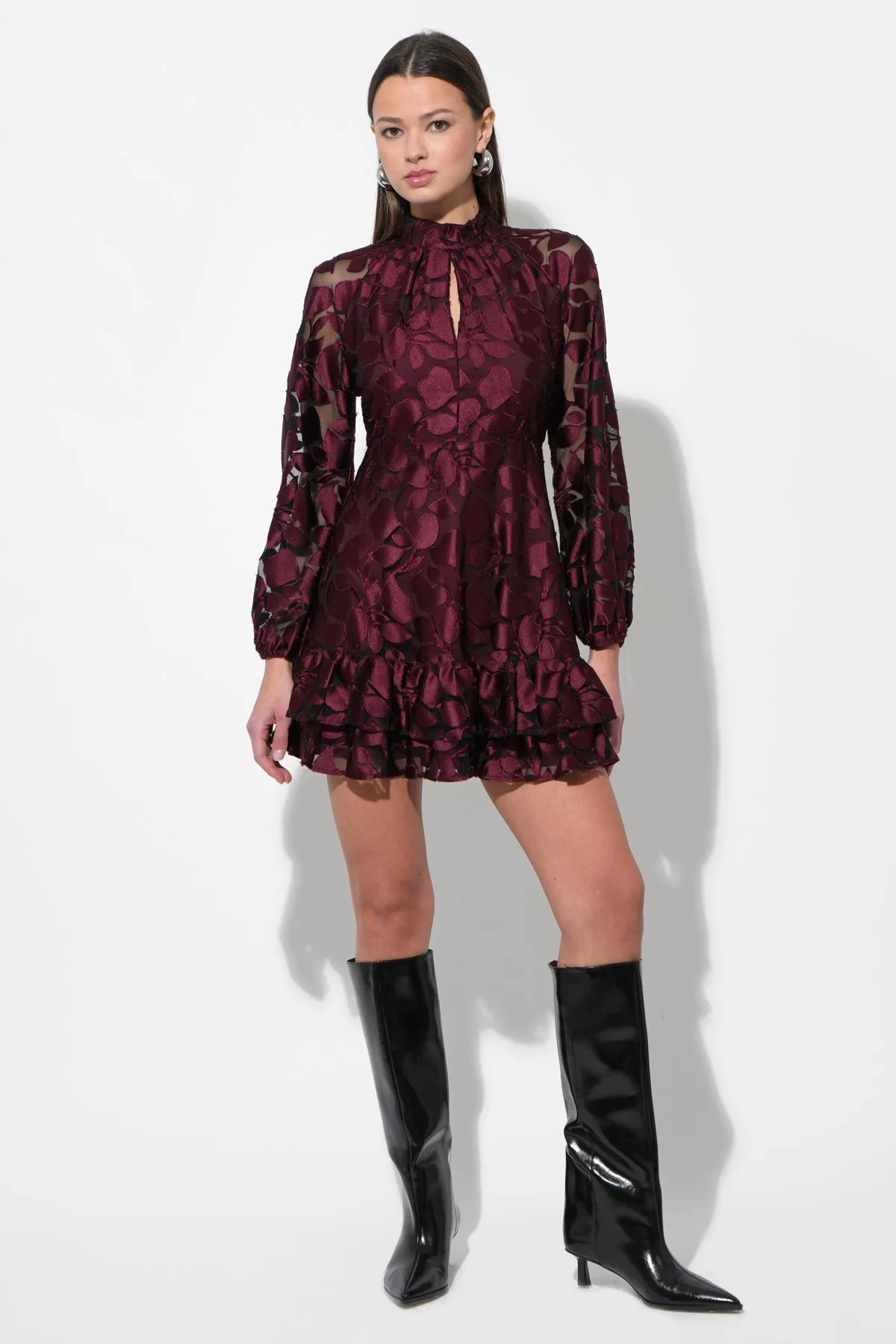 Elinor Velvet Burnout Mock Neck Fit and Flare Dress sold by Adelyn Rae product image thumbnail 5