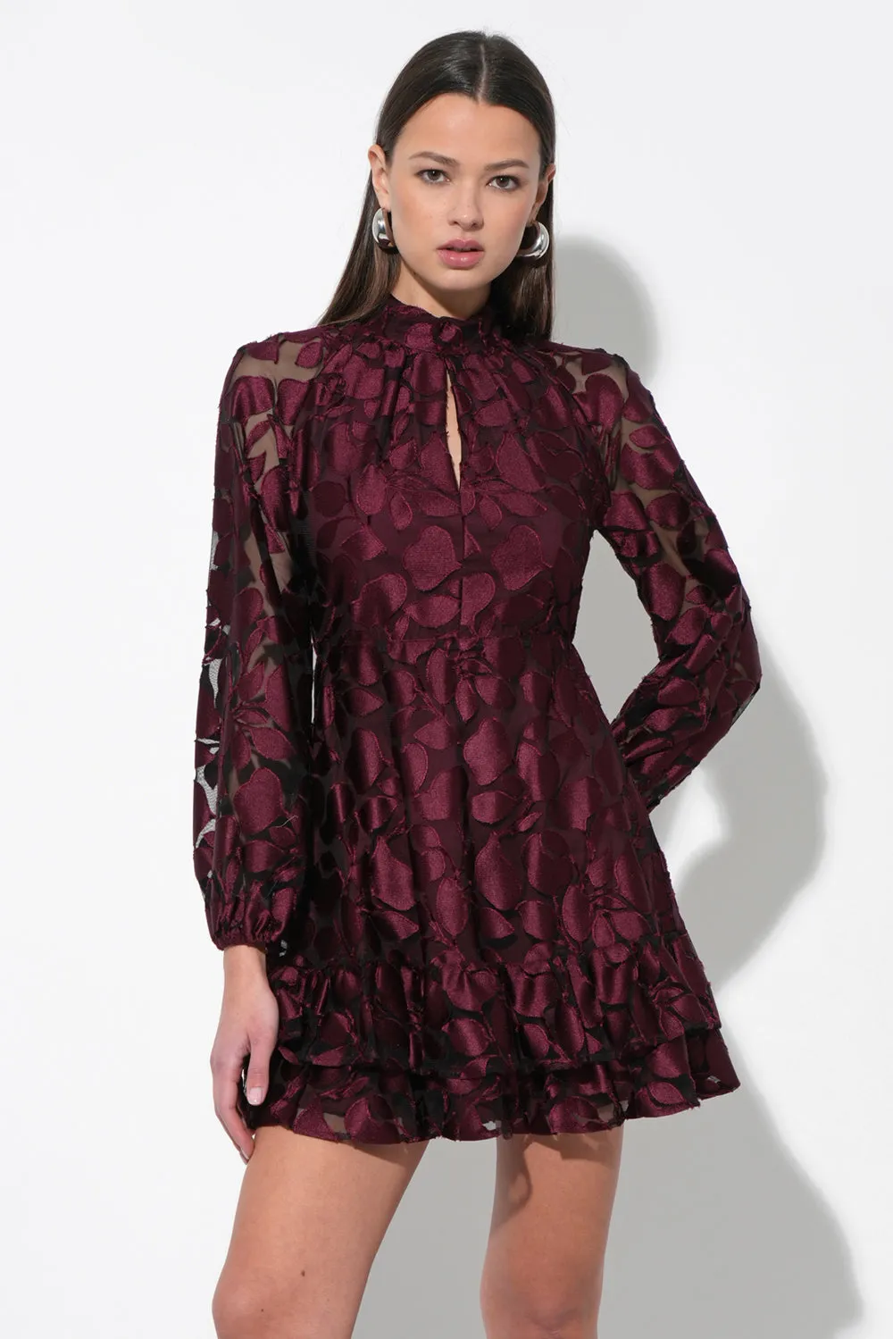 Elinor Velvet Burnout Mock Neck Fit and Flare Dress sold by Adelyn Rae