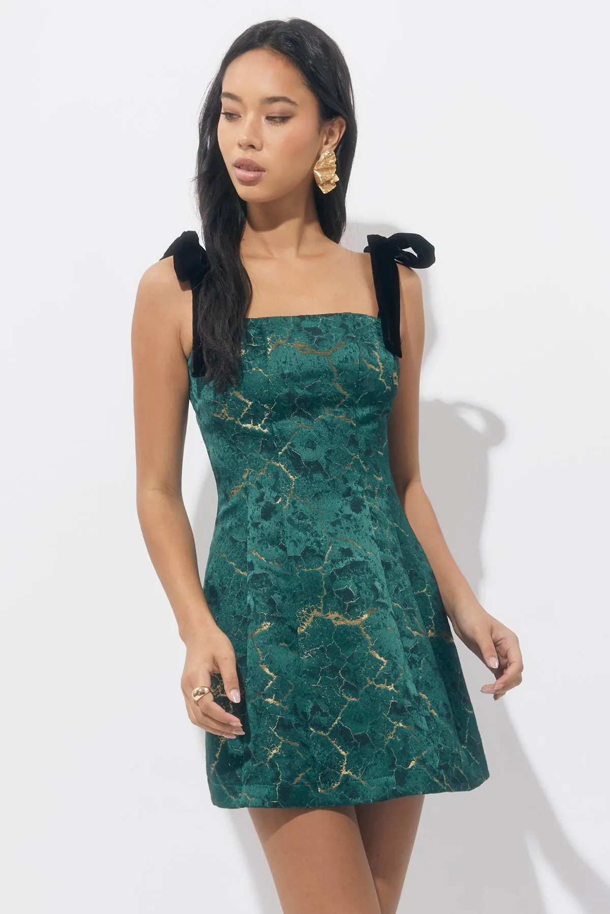 Hannah Burnout Shoulder Tie Flared Mini Dress sold by Adelyn Rae product image thumbnail 5