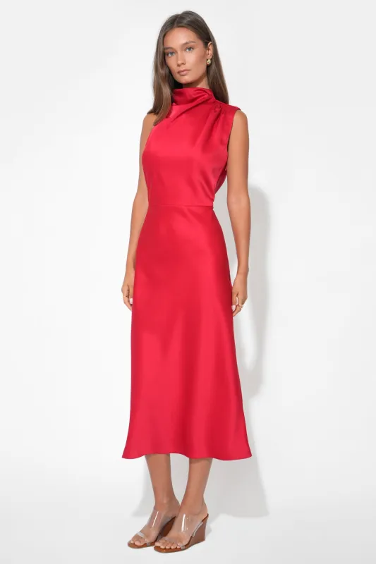 Jodie High Neck Satin Midi Dress sold by Adelyn Rae