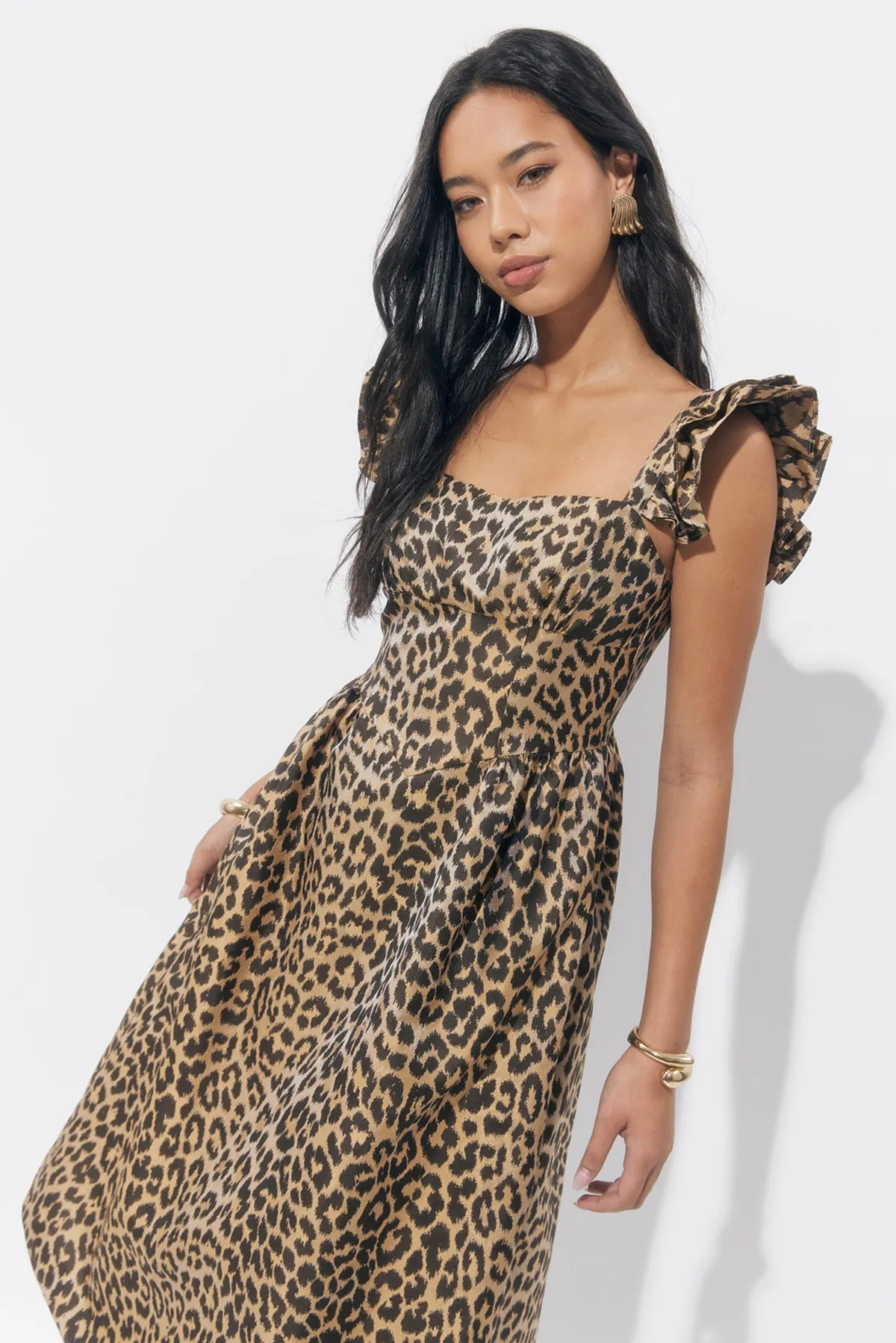 Solene Leopard Gathered Sleeve Midi Dress sold by Adelyn Rae product image thumbnail 3