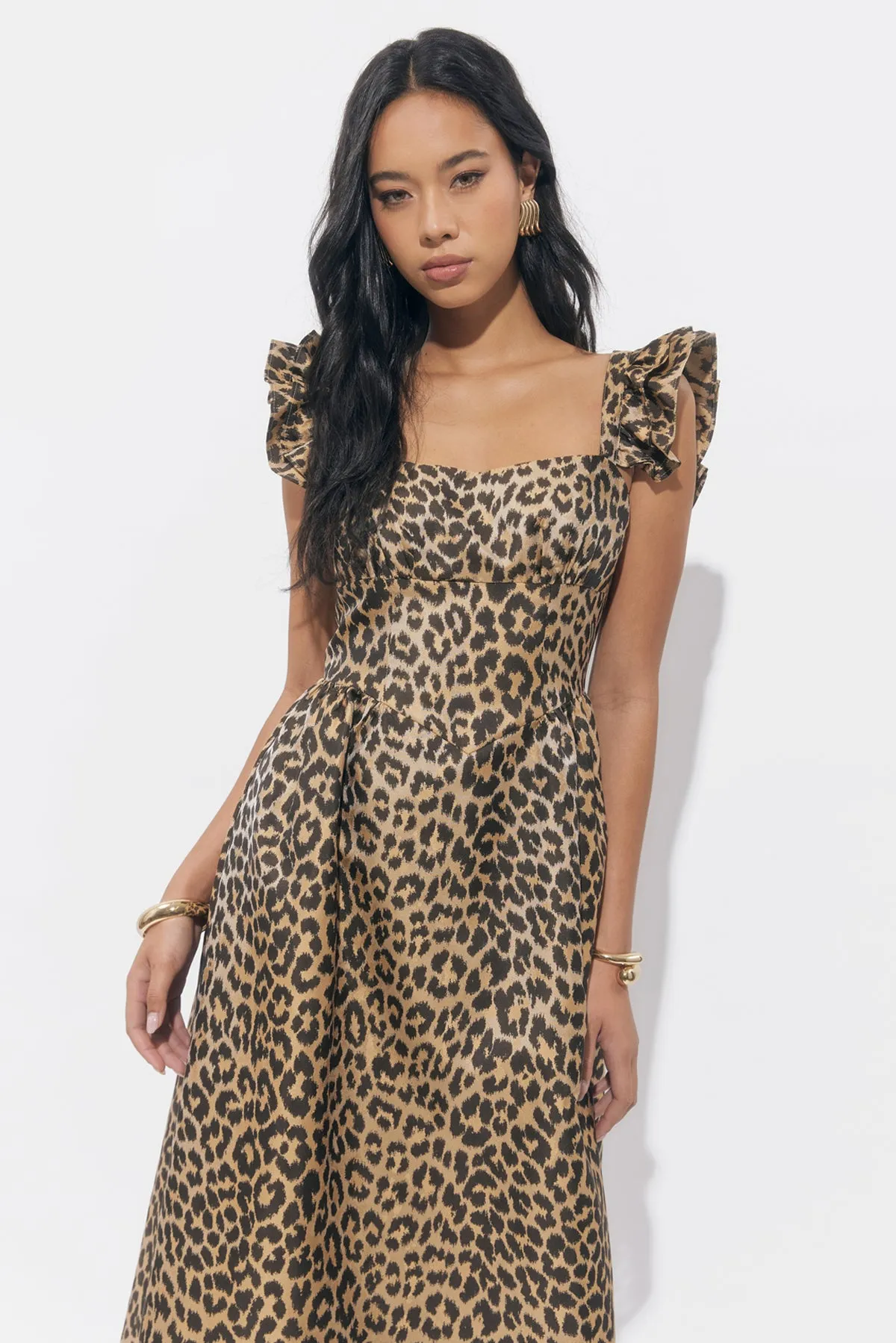 Solene Leopard Gathered Sleeve Midi Dress sold by Adelyn Rae product image thumbnail 4