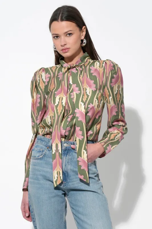 Paris Floral Tie Neck Blouse sold by Adelyn Rae