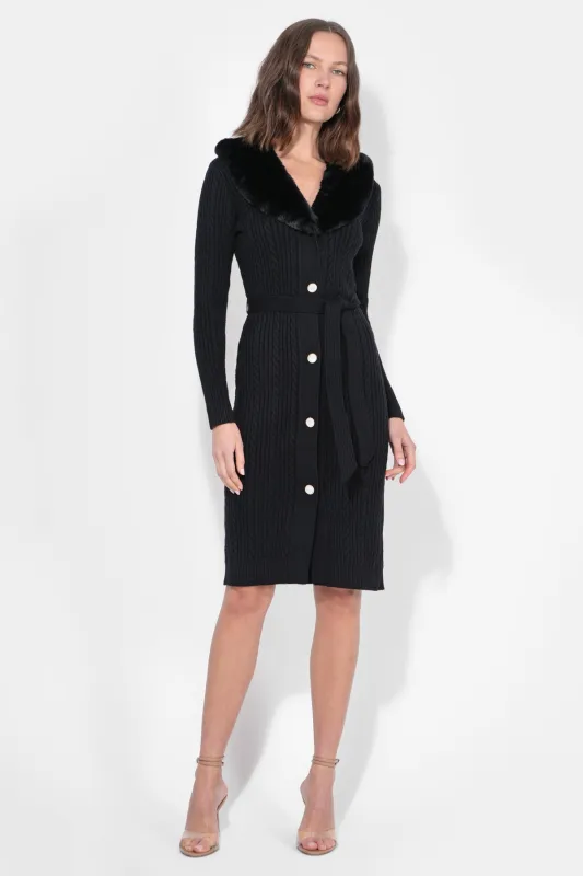 Karlene Detachable Faux Fur Collar Sweater Dress sold by Adelyn Rae