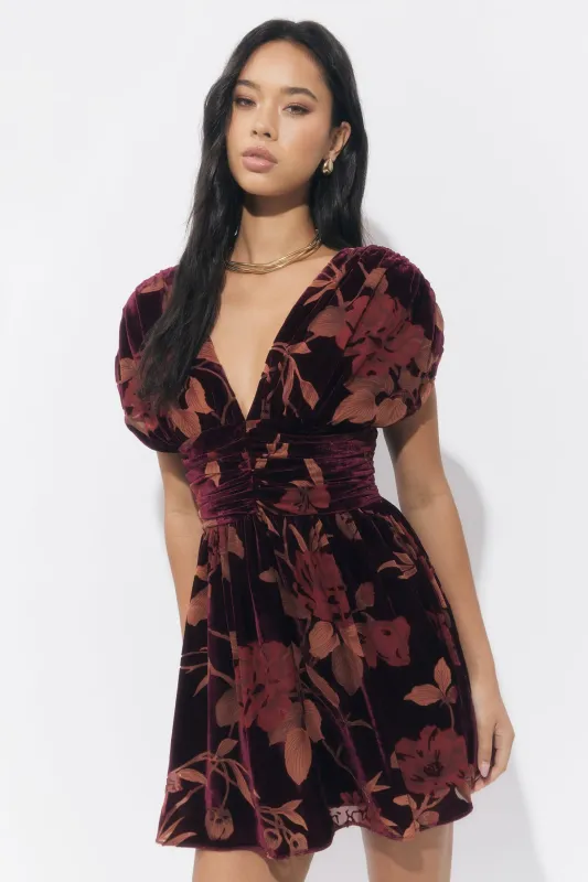 Myla Ruched Velvet Burnout Mini Dress sold by Adelyn Rae