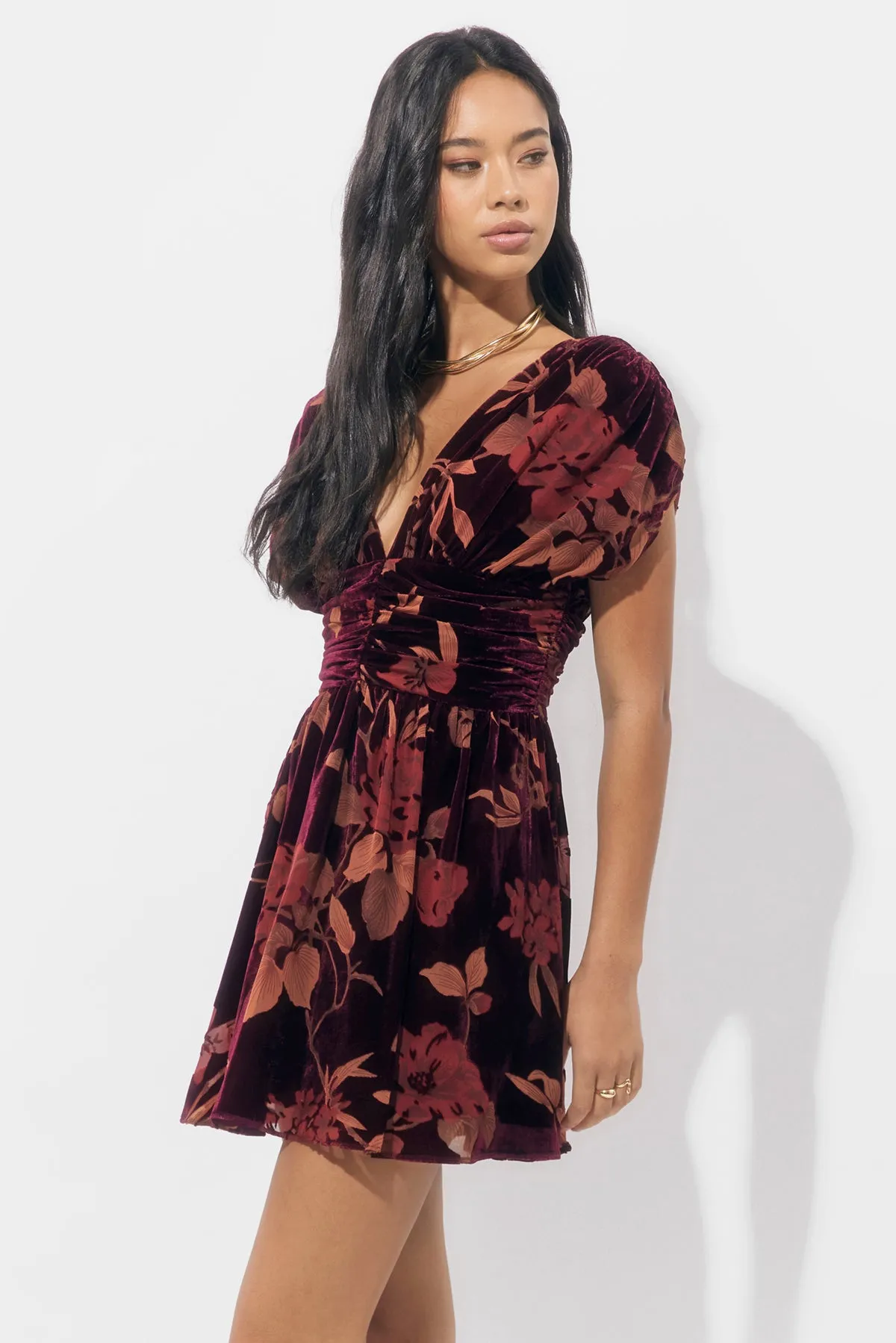 Myla Ruched Velvet Burnout Mini Dress sold by Adelyn Rae product image thumbnail 3