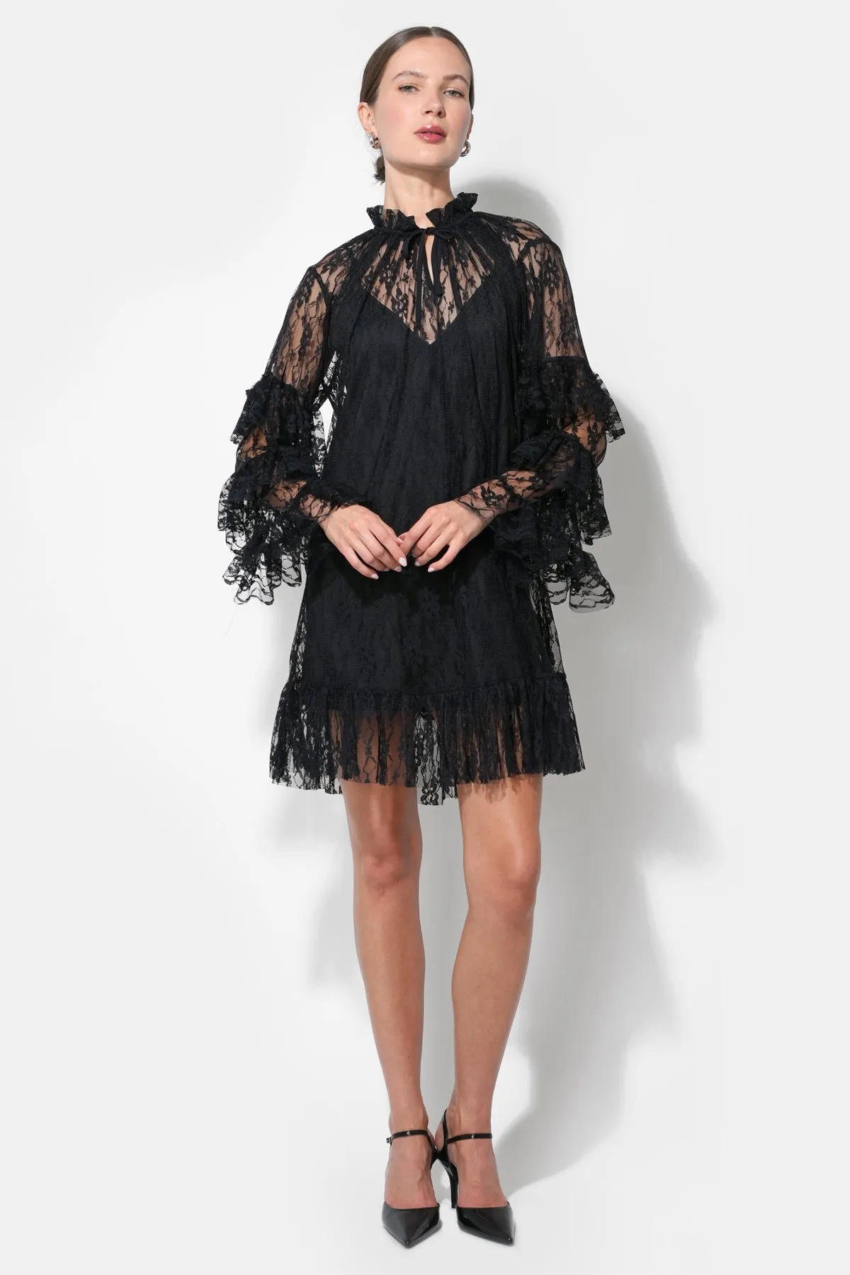 Lorena Lace Ruffled Shift Dress sold by Adelyn Rae