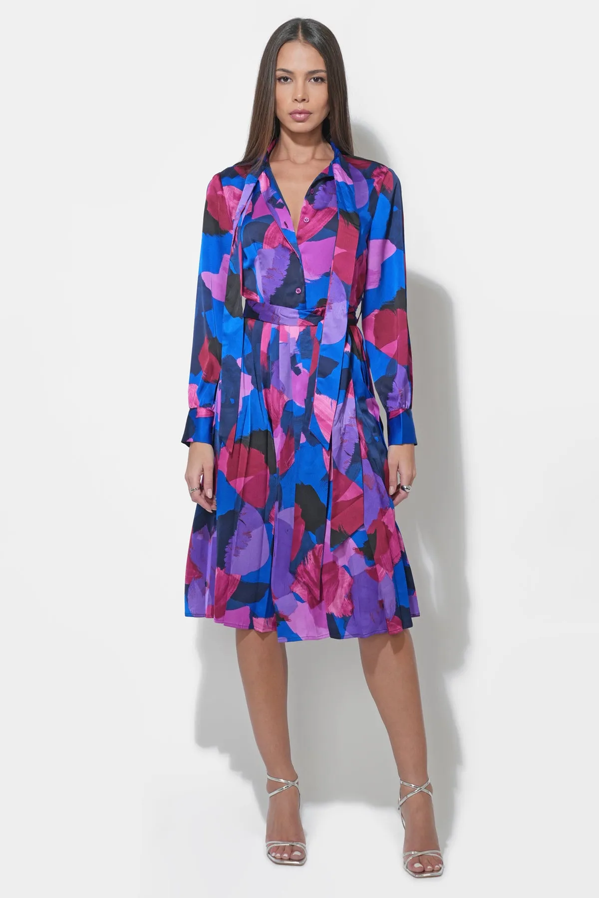 Guinevere Button Up Pleated Midi Dress sold by Adelyn Rae