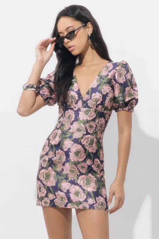 Primrose Puff Sleeve Jacquard Mini Dress sold by Adelyn Rae