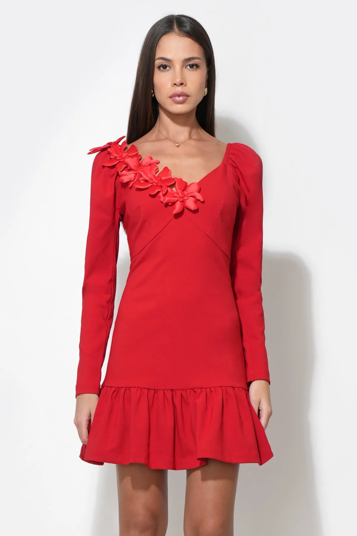 Gabriella 3D Flower Long Sleeve Mini Dress sold by Adelyn Rae product image thumbnail 3