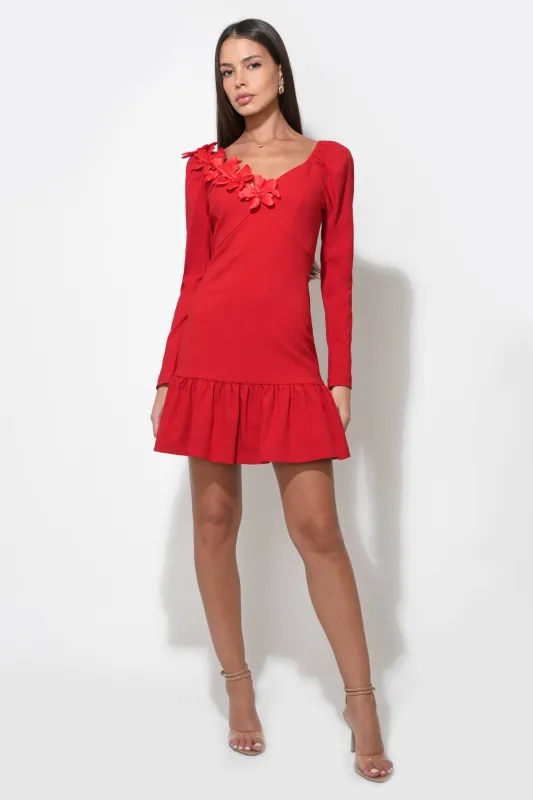 Gabriella 3D Flower Long Sleeve Mini Dress sold by Adelyn Rae