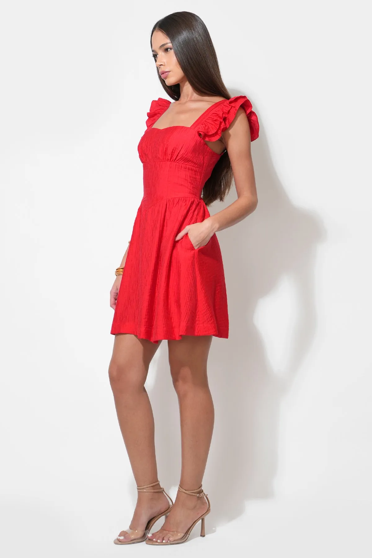 Charlene Flutter Sleeve Red Mini Dress sold by Adelyn Rae product image thumbnail 2