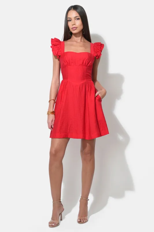 Charlene Flutter Sleeve Red Mini Dress sold by Adelyn Rae