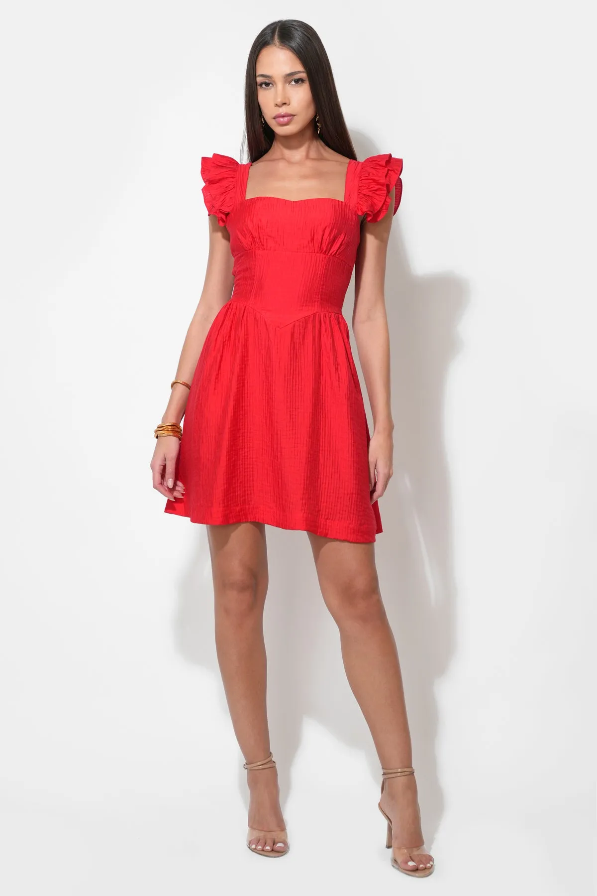 Charlene Flutter Sleeve Red Mini Dress sold by Adelyn Rae product image thumbnail 5