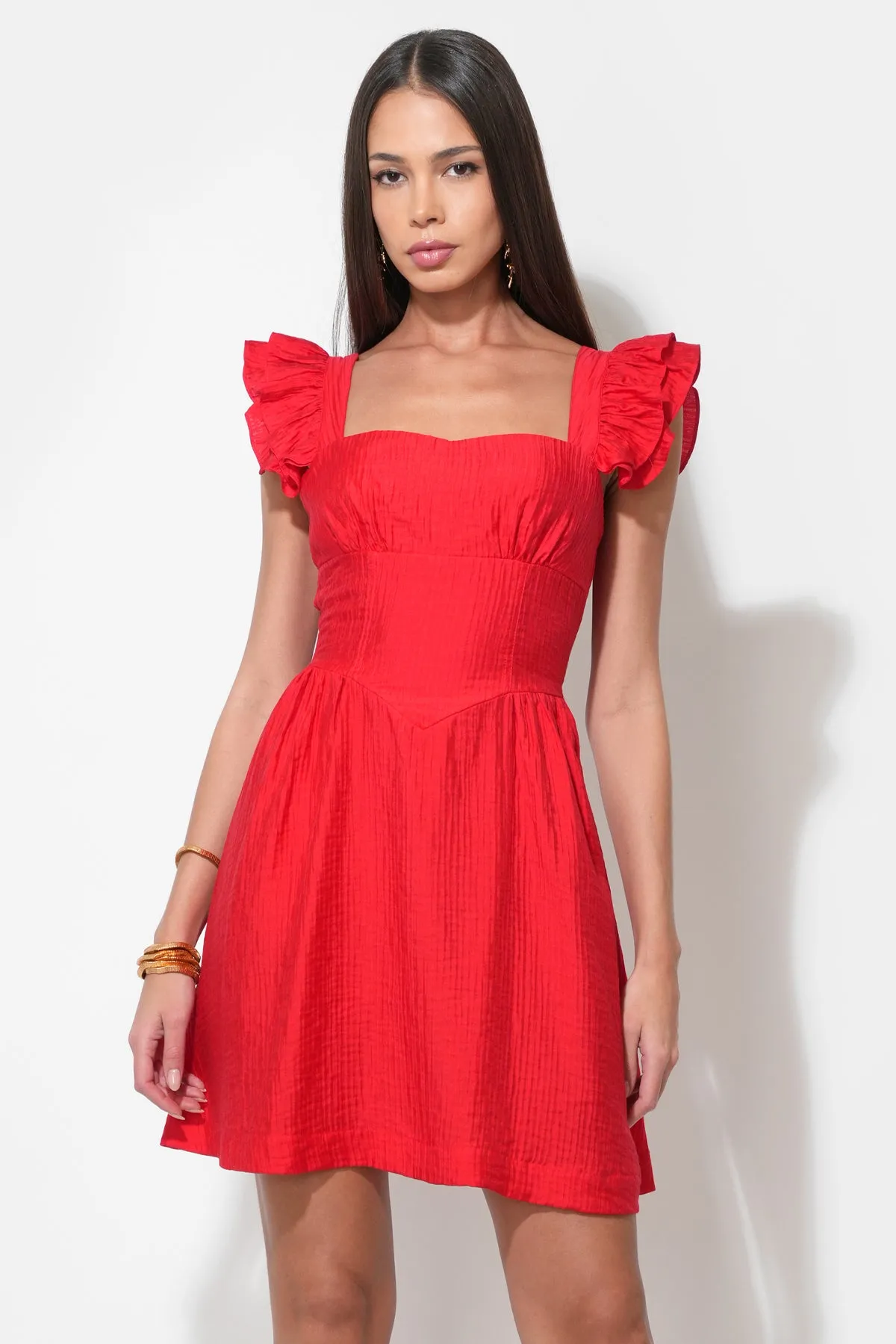 Charlene Flutter Sleeve Red Mini Dress sold by Adelyn Rae product image thumbnail 4