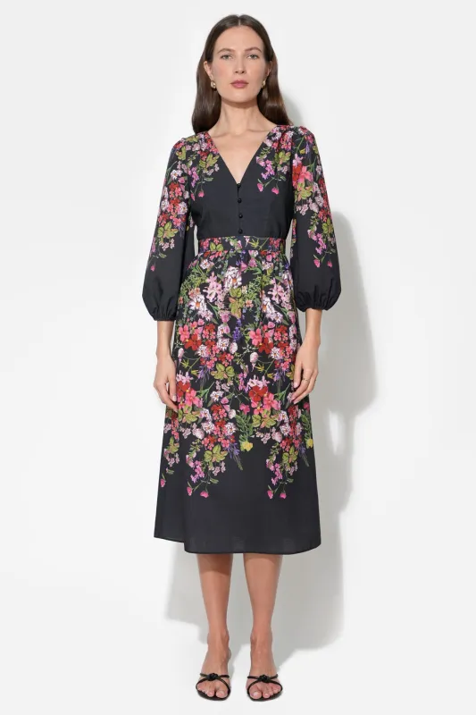 Tessa Bubble Sleeve V-Neck Floral Print Midi Dress sold by Adelyn Rae