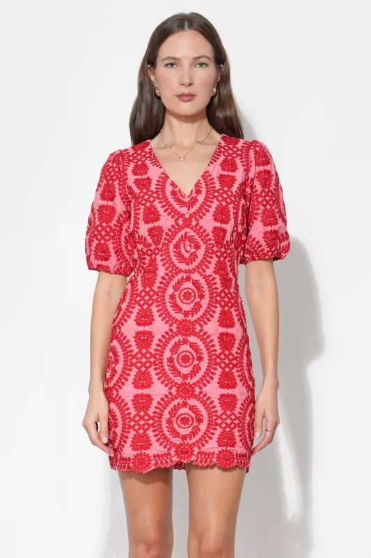 Rosemary Cotton Eyelet Embroidered Red Mini Dress sold by Adelyn Rae