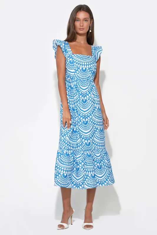 Sadie Flutter Sleeve Embroidery Midi Dress sold by Adelyn Rae