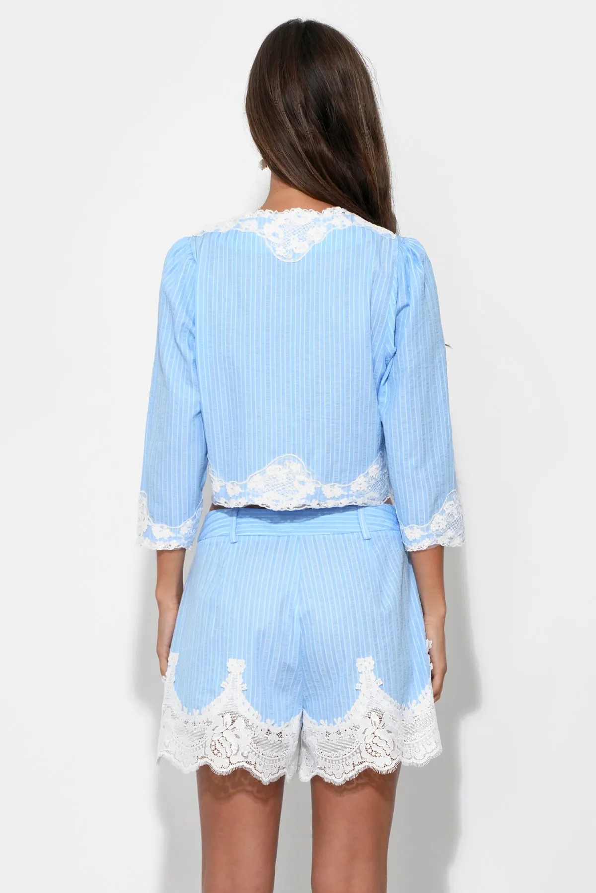 Zoey Button Up Lace Trim Stripe Top sold by Adelyn Rae product image thumbnail 2