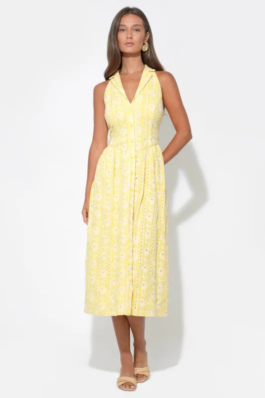 Hazel Halter Floral Embroidery Midi Dress sold by Adelyn Rae