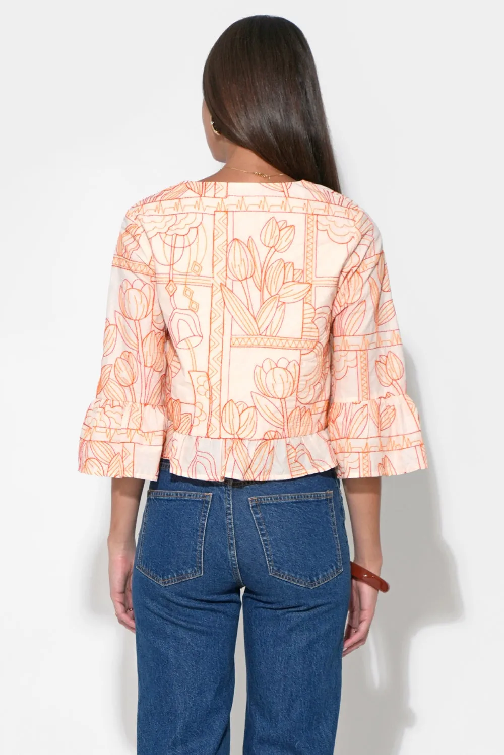 Rosalie Tie Front Ruffle Sleeve Embroiled Top sold by Adelyn Rae product image thumbnail 3