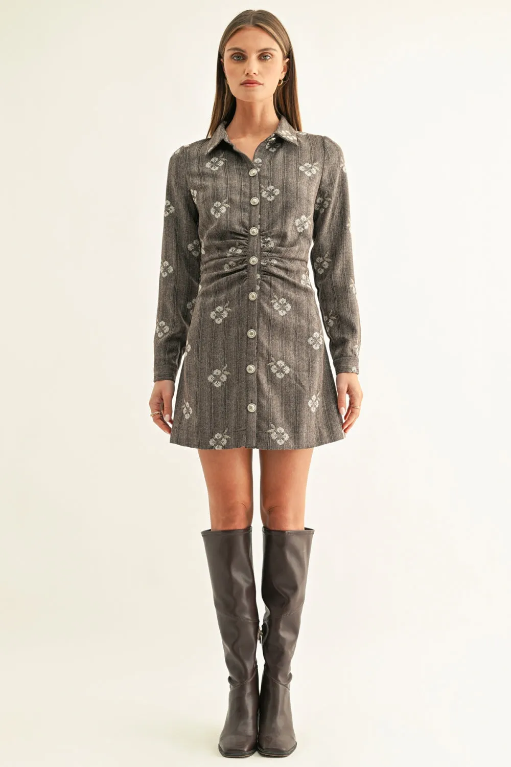Nina Shirred Long Sleeves Shirt Dress sold by Adelyn Rae product image thumbnail 4