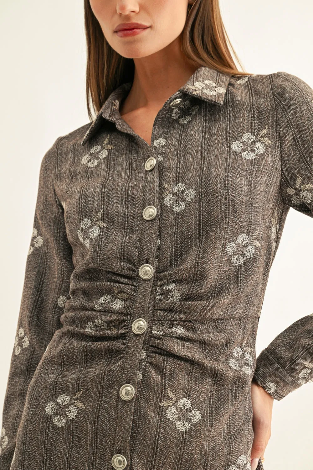 Nina Shirred Long Sleeves Shirt Dress sold by Adelyn Rae product image thumbnail 2