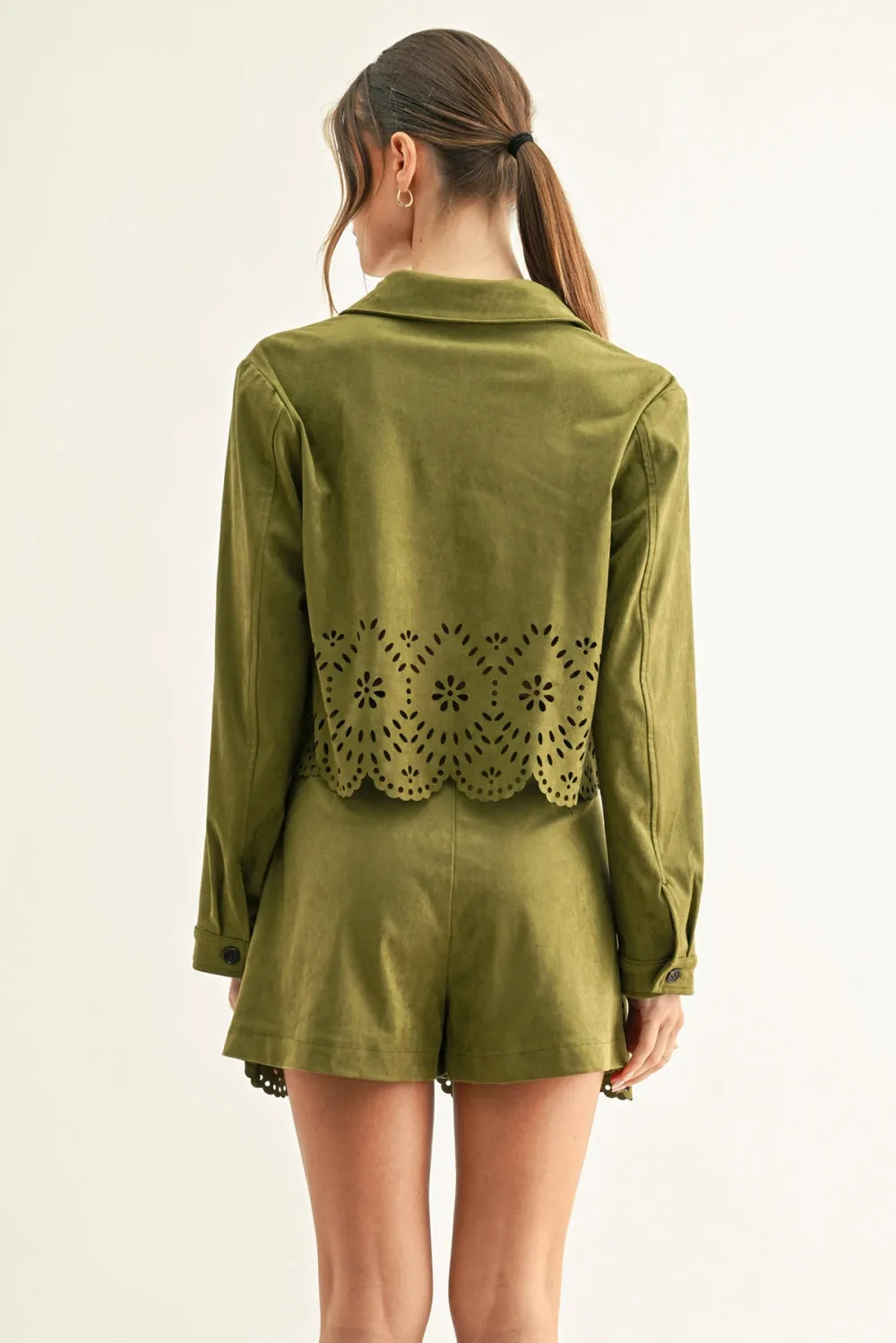 Lucia Eyelet Faux Suede Cropped Shirt sold by Adelyn Rae product image thumbnail 2