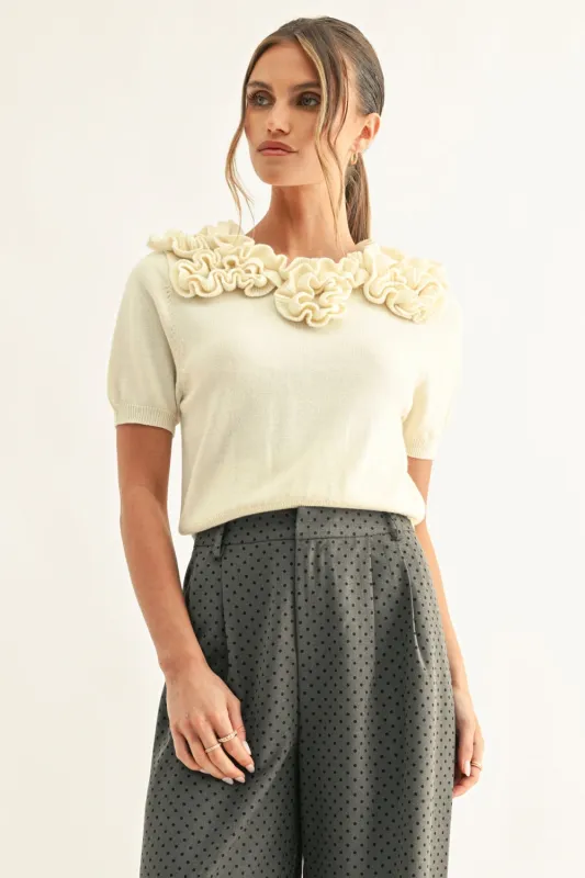 Short Sleeves Knit Top With Flower Detail made by Adelyn Rae