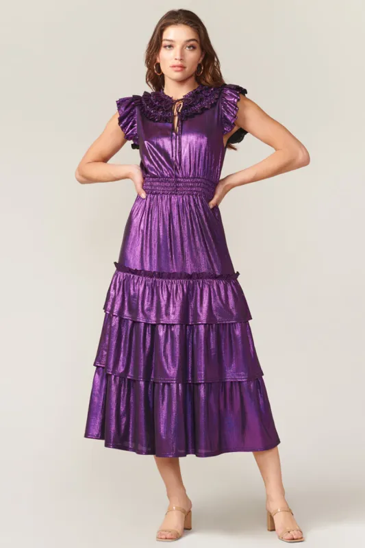 Barbara Metallic Ruffled Midi Dress made by Adelyn Rae