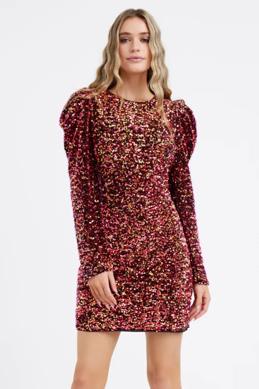 Gale Velvet Sequins Puff Sleeve Mini Dress sold by Adelyn Rae